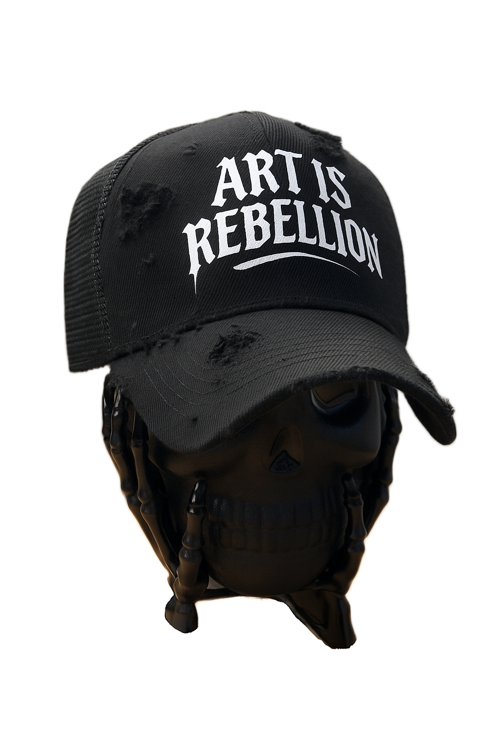 Black Distressed "Art is Rebellion" Trucker