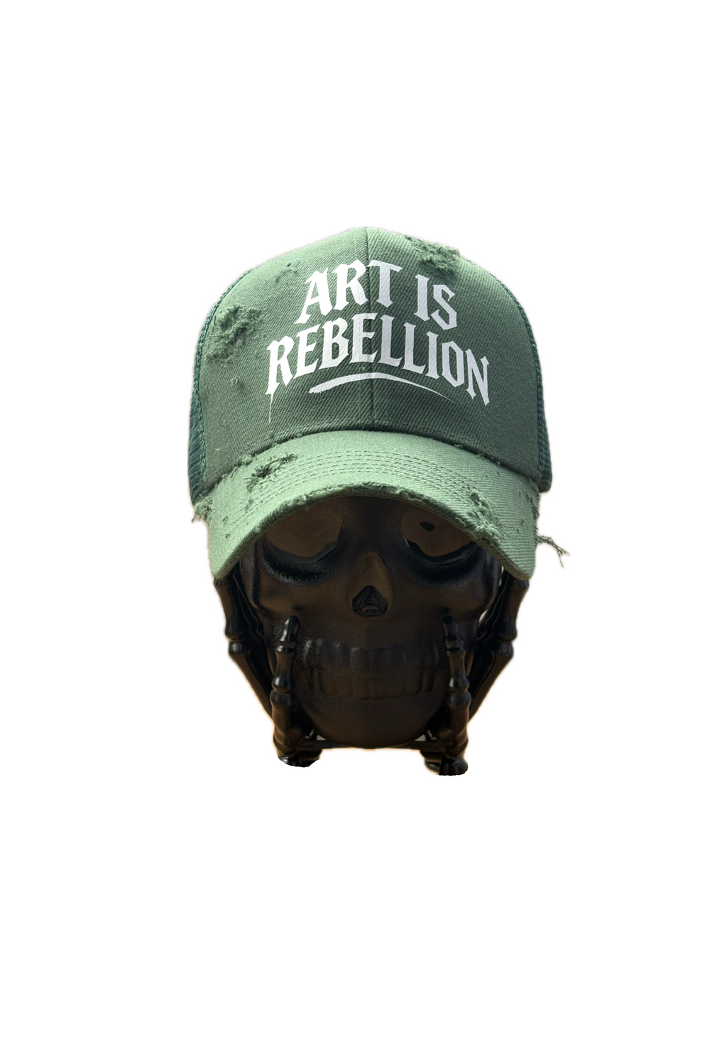Green Distressed "Art is Rebellion" Trucker