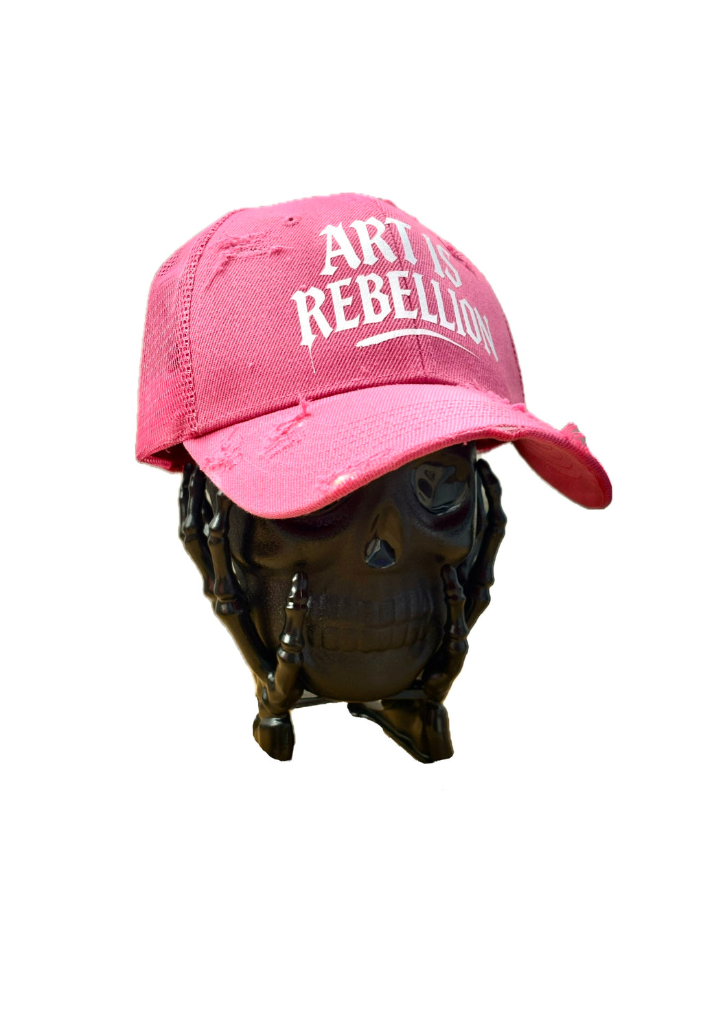 Pink Distressed "Art is Rebellion" Trucker