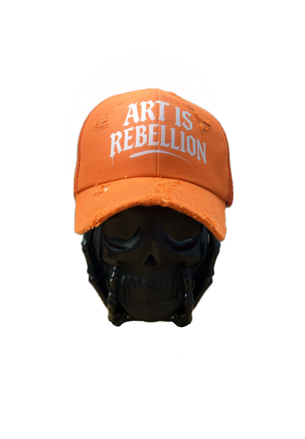 Orange Distressed "Art is Rebellion" Trucker