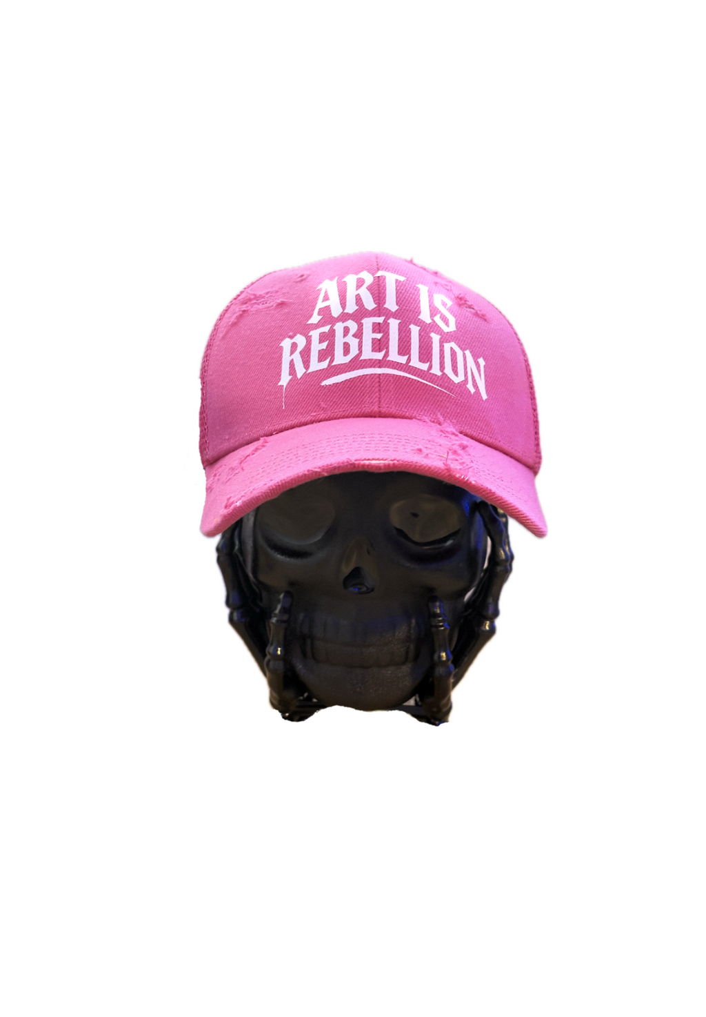Pink Distressed "Art is Rebellion" Trucker